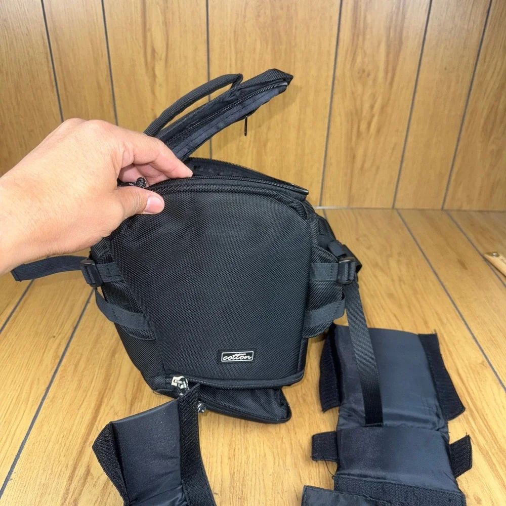 Cotton Camera Bag‎ Black Adjustable Strap Padded Compartment Organizer